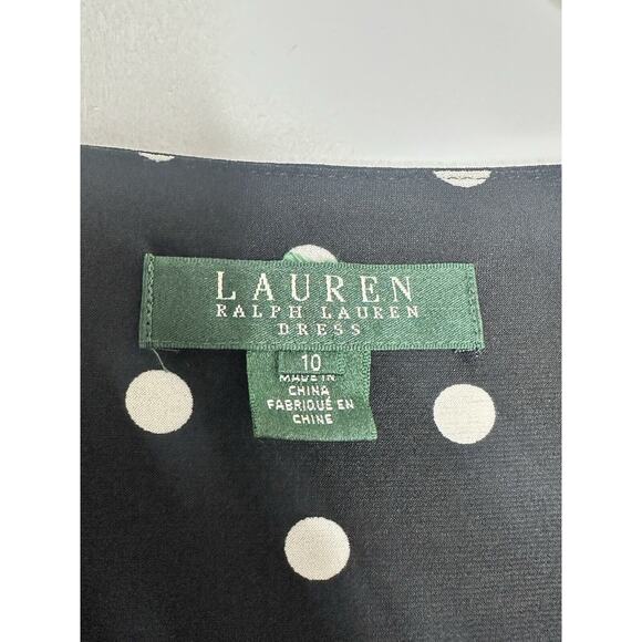 Lauren Ralph Lauren Women Polka Dot Surplice Faux Wrap Ruched Sheath Dress Sz 10 - Picture 4 of 6